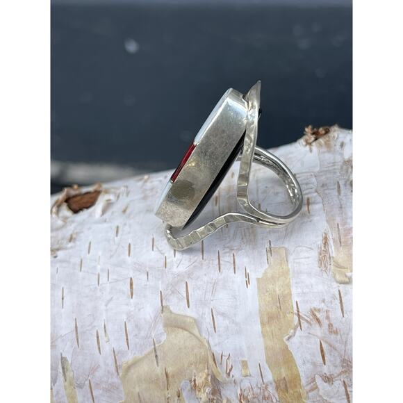 Vintage TAXCO Mexico 925 Sterling Silver FLIP Ring MOP Jasper Black Onyx sz 5.5 - Picture 5 of 9
